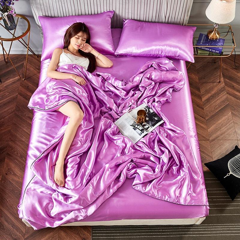 Luxury Emulation Silky Quilted Quilt Queen High End Spring Summer Satin Quilts Mechanical Wash Soft Comfortable Thin Comforter