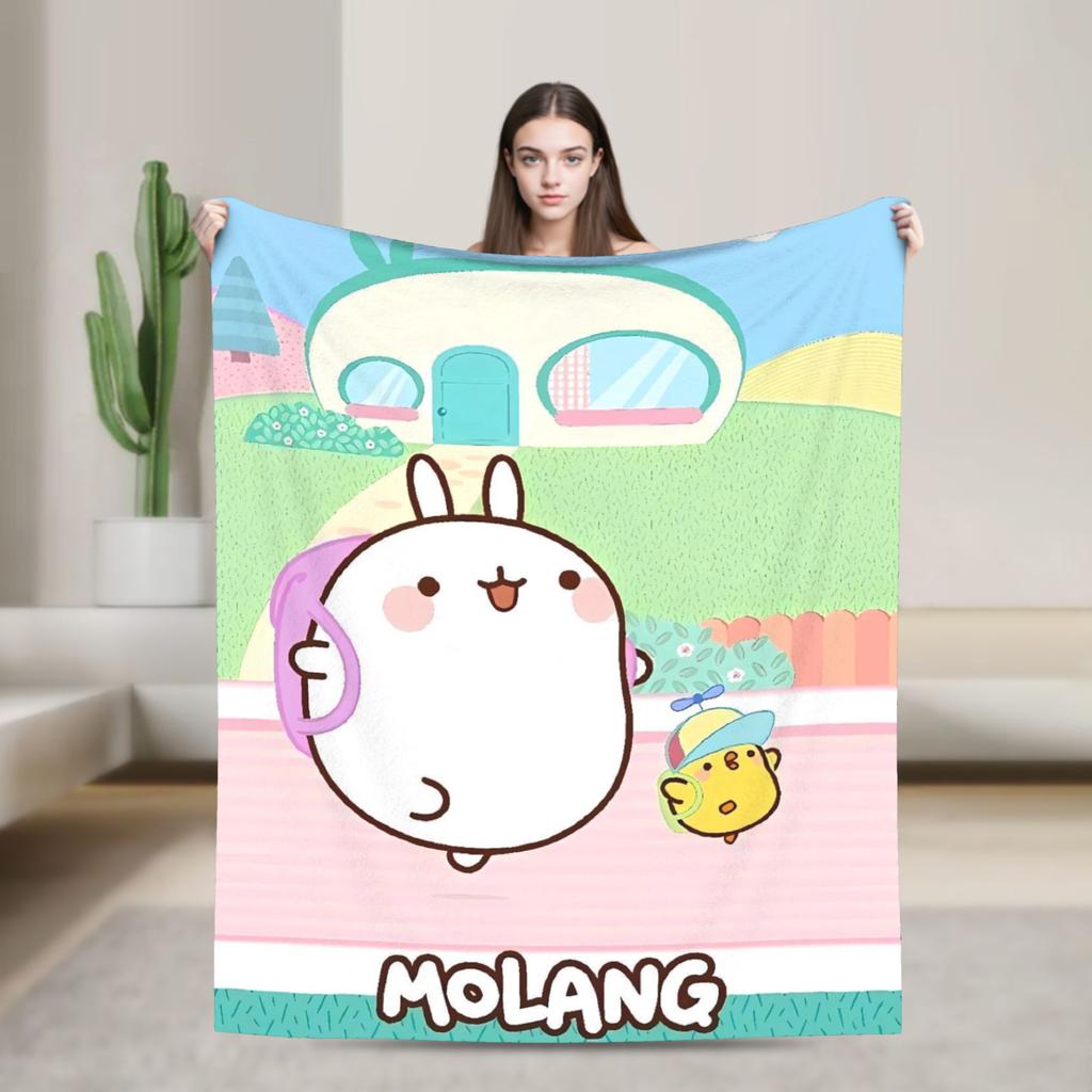 M-Molangs with Piupiu  Blanket Quality Warm Soft  Throw Blanket Autumn Travel Bedroom Pattern Bedspread
