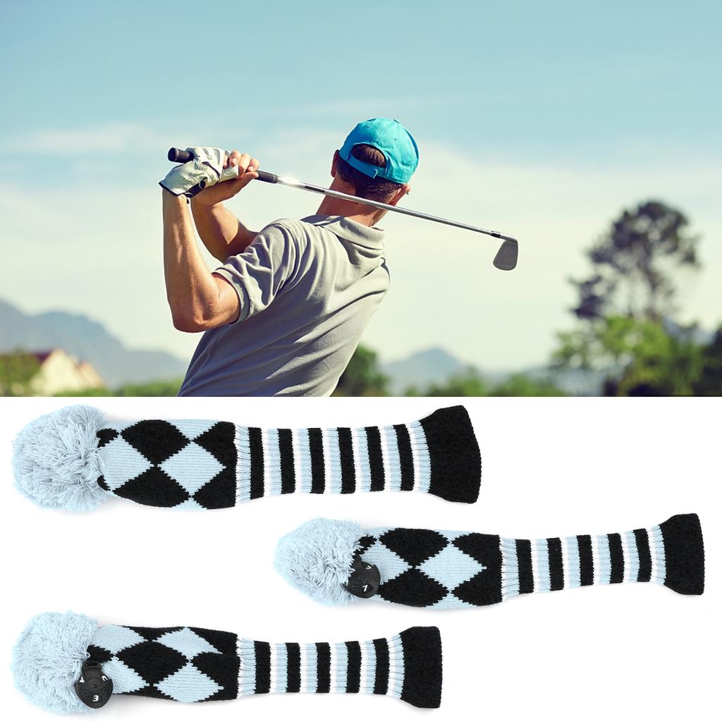 3Pcs Polyester Wool Knitting   Putter Head Cover Wooden   Headcovers Accessory
