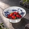 Ceramic Fruit and Snack Serving Plate with Pedestal Base Decorative Koi Fish