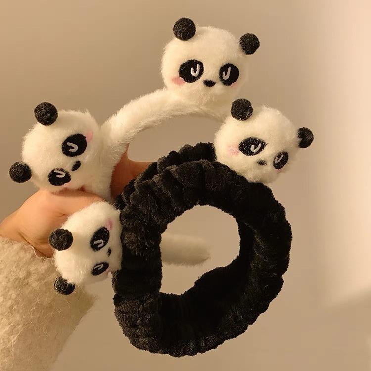 Cute Panda Hair Bands Women Face Wash Special Non-slip Headband Cartoon Plush Wide Edge Headband Girls Hair Accessories
