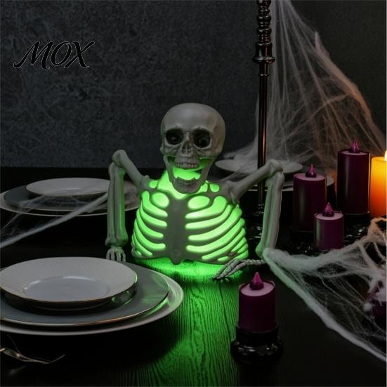 Spooky Nighttime Lighting Halloween Half Body Skeleton Decoration, Realistic Light Up Plastic Durable Outdoor Decoration for Graveyard, Haunted House,