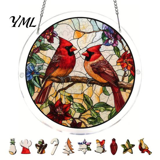 Translucent Puzzle Art Christmas Acrylic Suncatcher, Holiday Tree Snowman Stockings Red Bird Sun Catcher Pet Lover Gift Idea Kit for Adults,