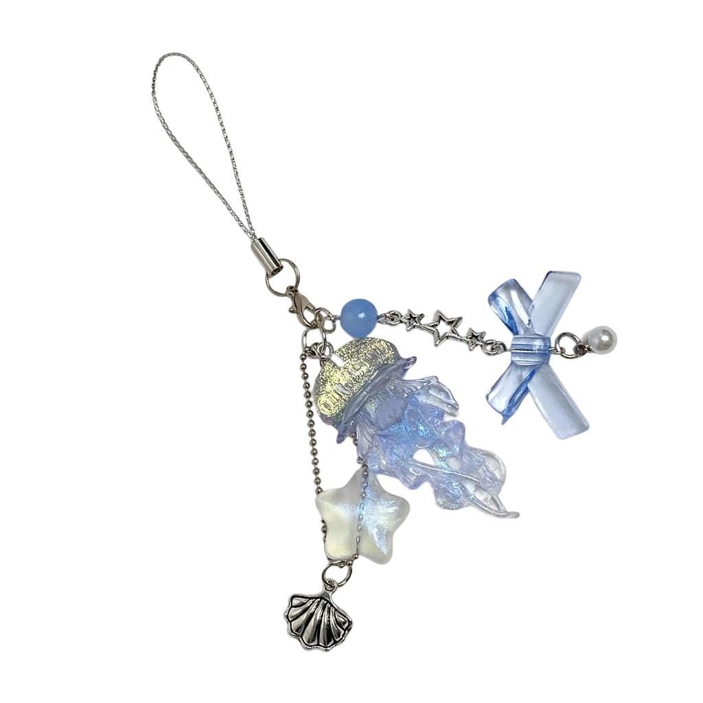Jellyfish Shine Phone Strap Elegant Keychain Hanging Decoration For Backpack Purse Gift Resin Alloy Accessory