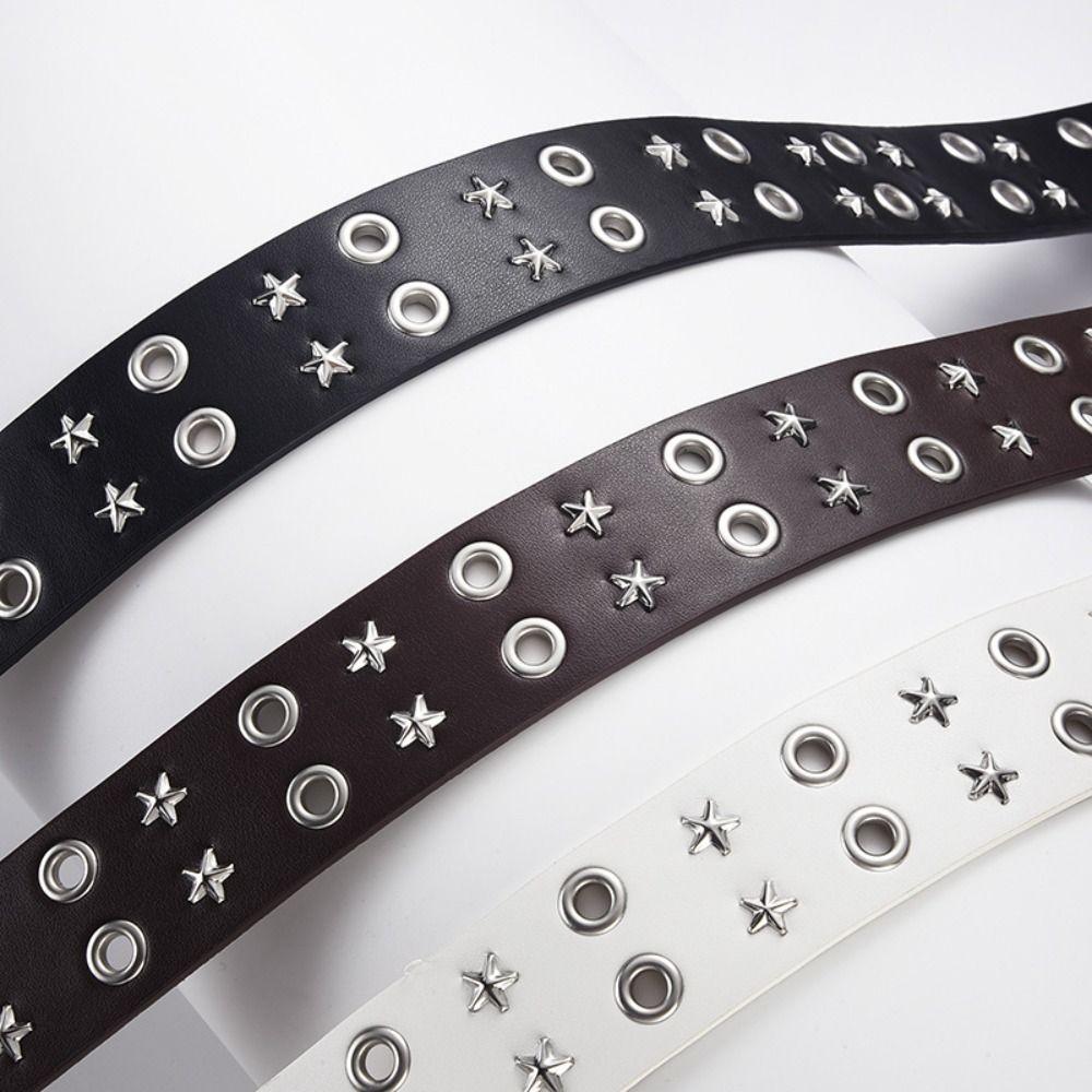 Metal Star Rivet Belt PU Leather Y2K Belt Vintage Double Row Buckle Waistband Female