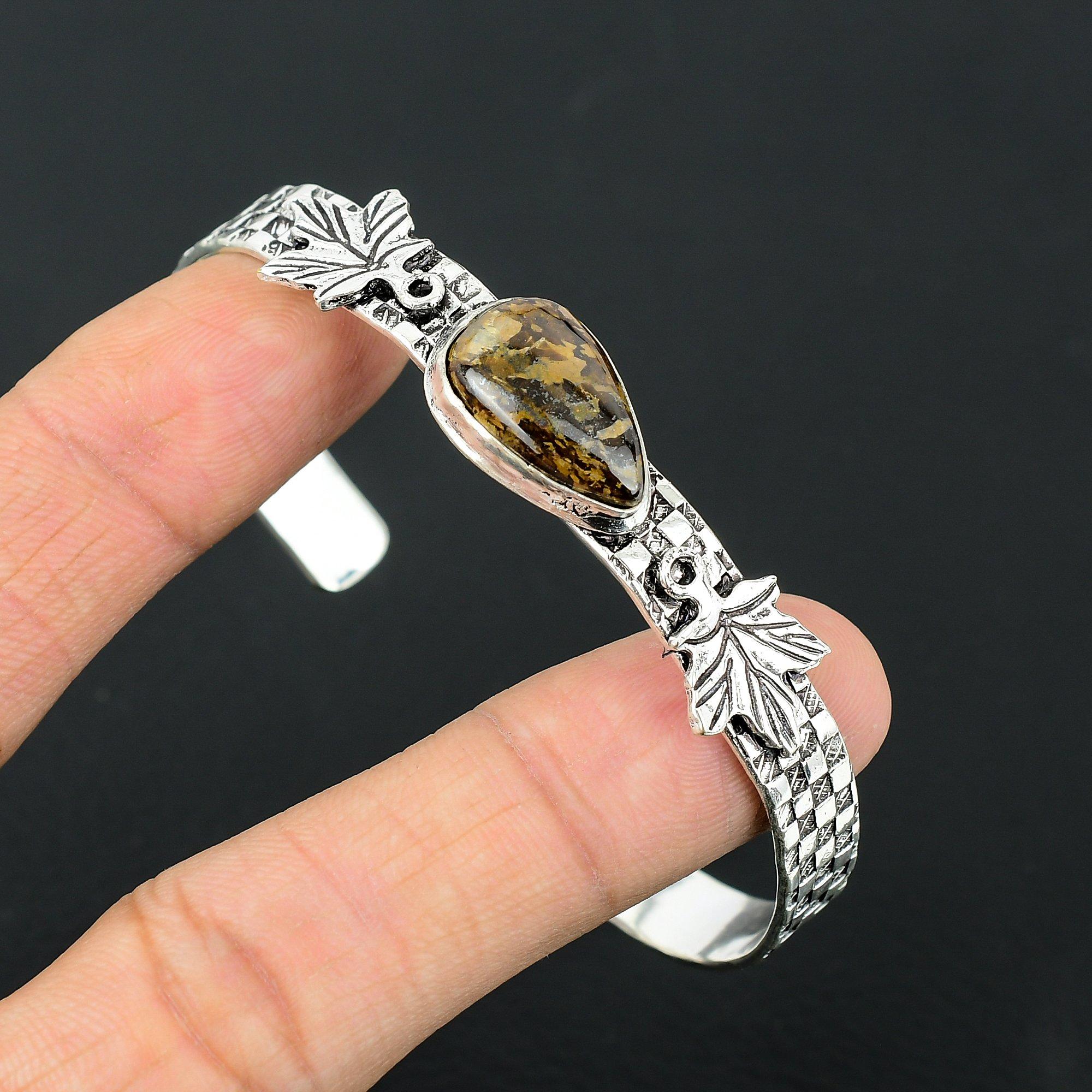 

Natural Bronzite Gemstone Bangle Adjustable 925 Sterling Silver For Women Adjustable