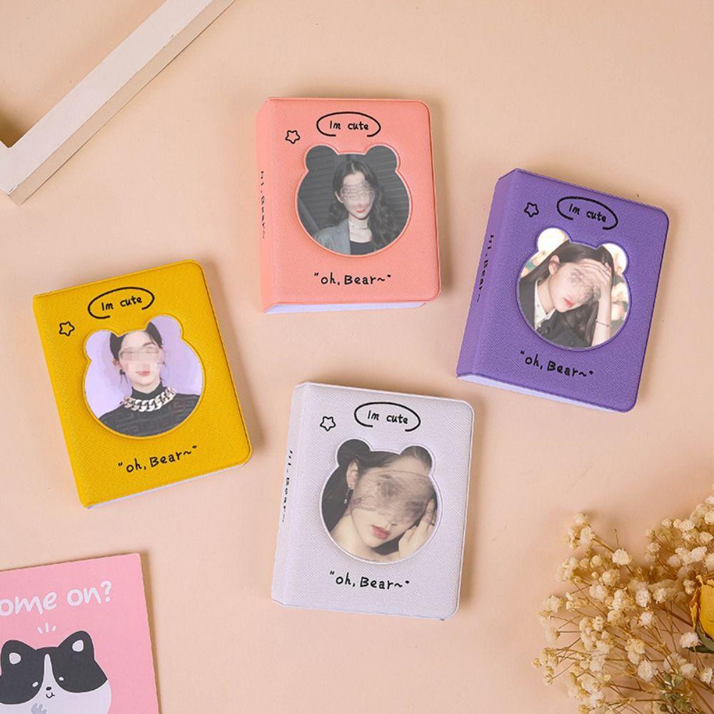

Cute Bear Plaid Album Mini Photo Cards Holder 3-inch Hollow Bear Photo Album Desktop