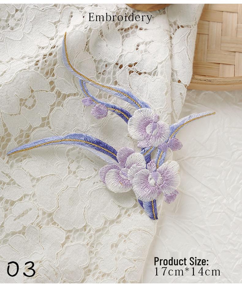 Ancient Style Phalaenopsis Embroidery Patch for Clothes, Pants, Bags & Hanfu DIY