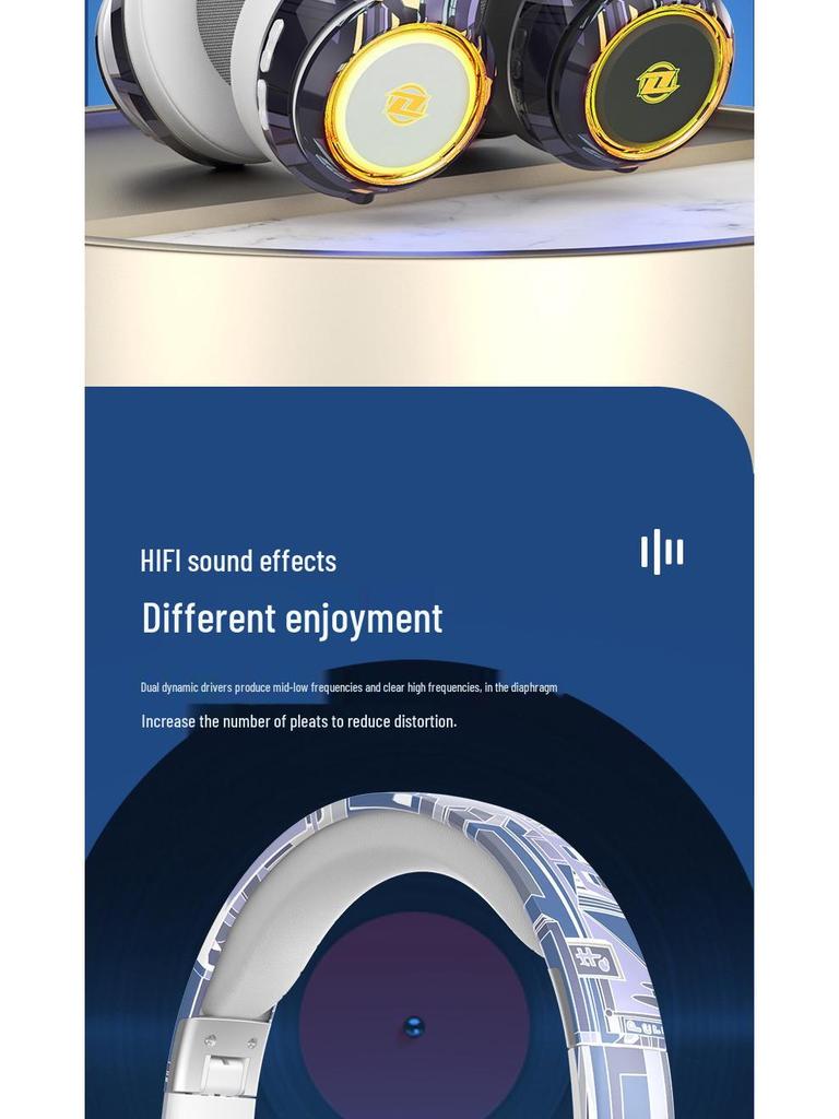 Trendy Bluetooth 5.2 Over-Ear Headphones with LED Lights and Foldable Design