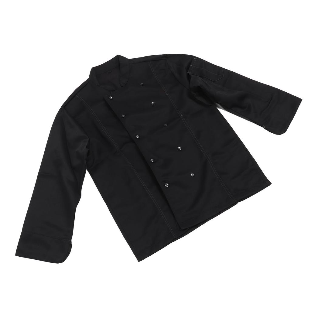 Long Sleeve Stand Collar Chef Coat Men Women Kitchen Button Up Chef Uniform Jacket for Restaurant Black M