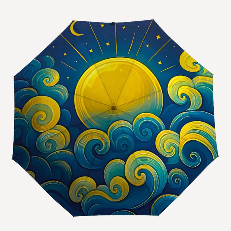 

1pc Moon Waves Automatic Open/Close Umbrella, Portable Folding Umbrella for Travel, Themed Events, It is suitable as a gift for various festivals, Out