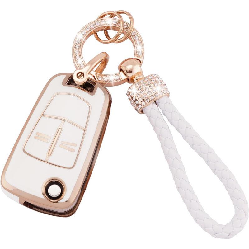 Gold-Rimmed Car Key Set with Diamond Ring Pendant Key Chain