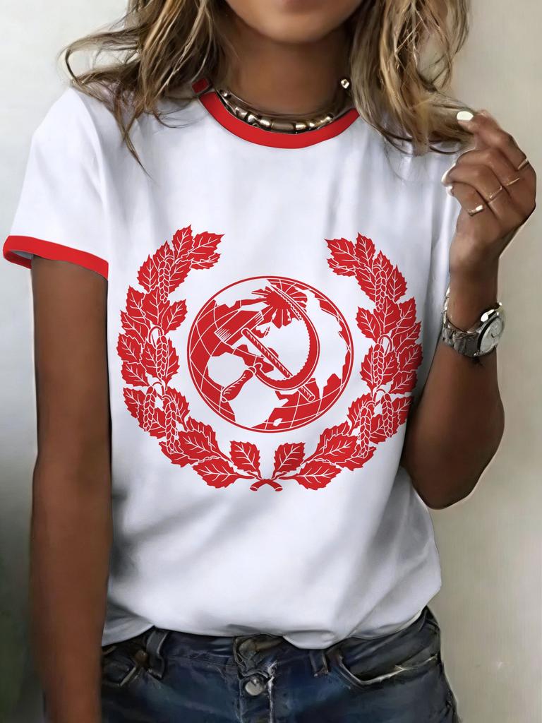 Russian T-Shirts CCCP Floral 3D Print Women's Short Sleeve Round Neck T Shirt Oversized Harajuku Tees Y2k Tops Female Clothing