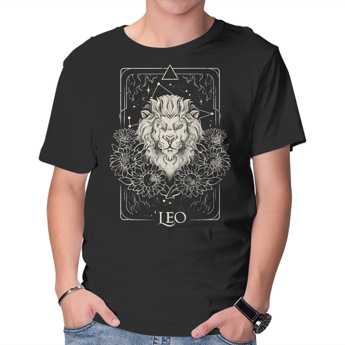 Unisex Crew Neck T-Shirt Leo Tarot Graphic Short Sleeve Casual Tee XS