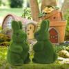 2Pcs Flocking Bunny Statue Flocked Animal Statue Decorative Fake Green Moss Rabbit Decoration Cute for Patio Garden Yard