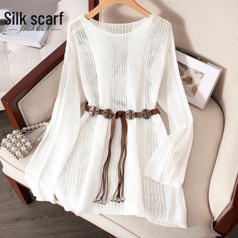 

Women s Round Neck Drop Shoulder Hollow Knit Top M
