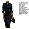 Women's Satin Midi Shirt Dress Long Sleeve Lapel V Neck Bodycon Office Work Dress Sheath Business Dress with Belt