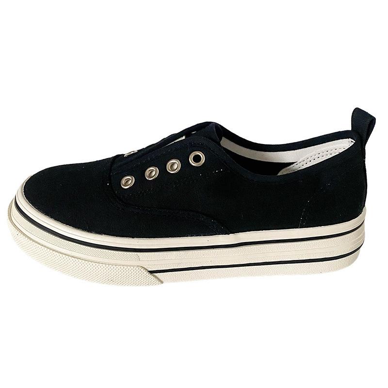 

H1335 резинка/со шнурками популярные однопедальные парусиновые туфли женские туфли ретро 2024 новые маленькие белые туфли обувь для доски 35 чёрный