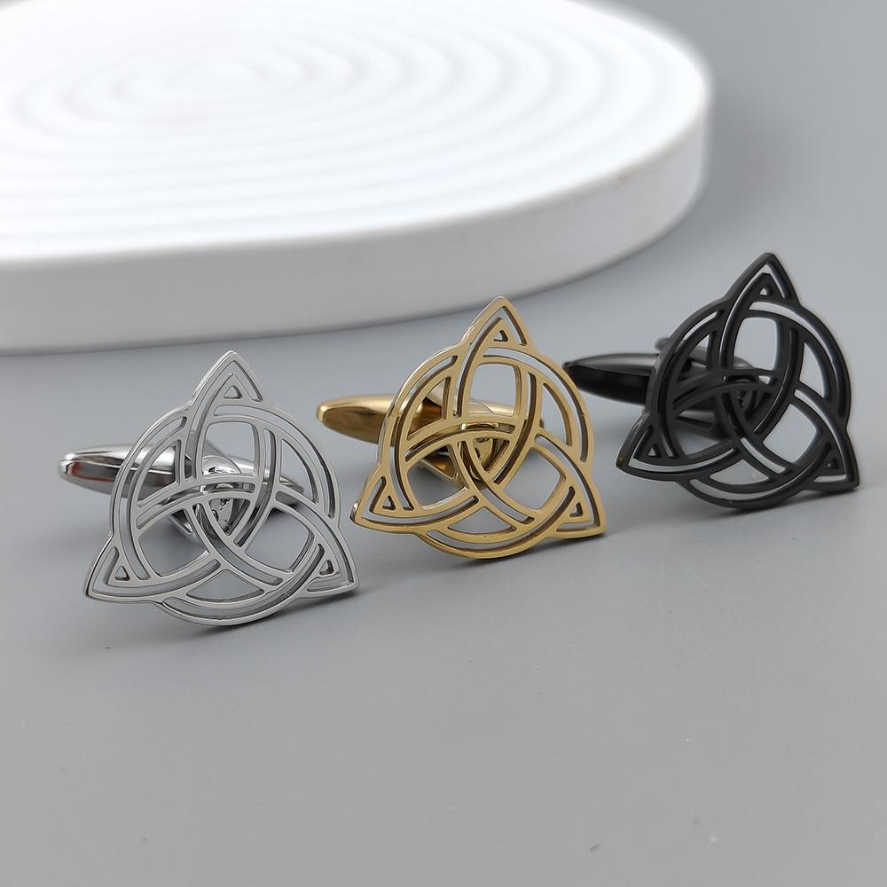 Silver Round Celtic Knot Hollow Gold-plated Cufflinks, French Shirt Cuff Accessories In Black, Matching with Men's Suits