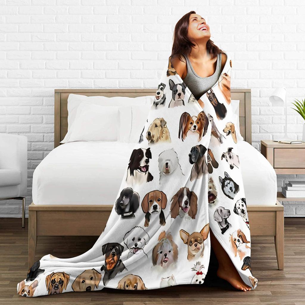 Retro Vintage Art Cute Dogs Warm Soft Blanket Kids Adult Plush Throw Blanket Novelty Outdoor Flannel Bedspread Sofa Bed Cover