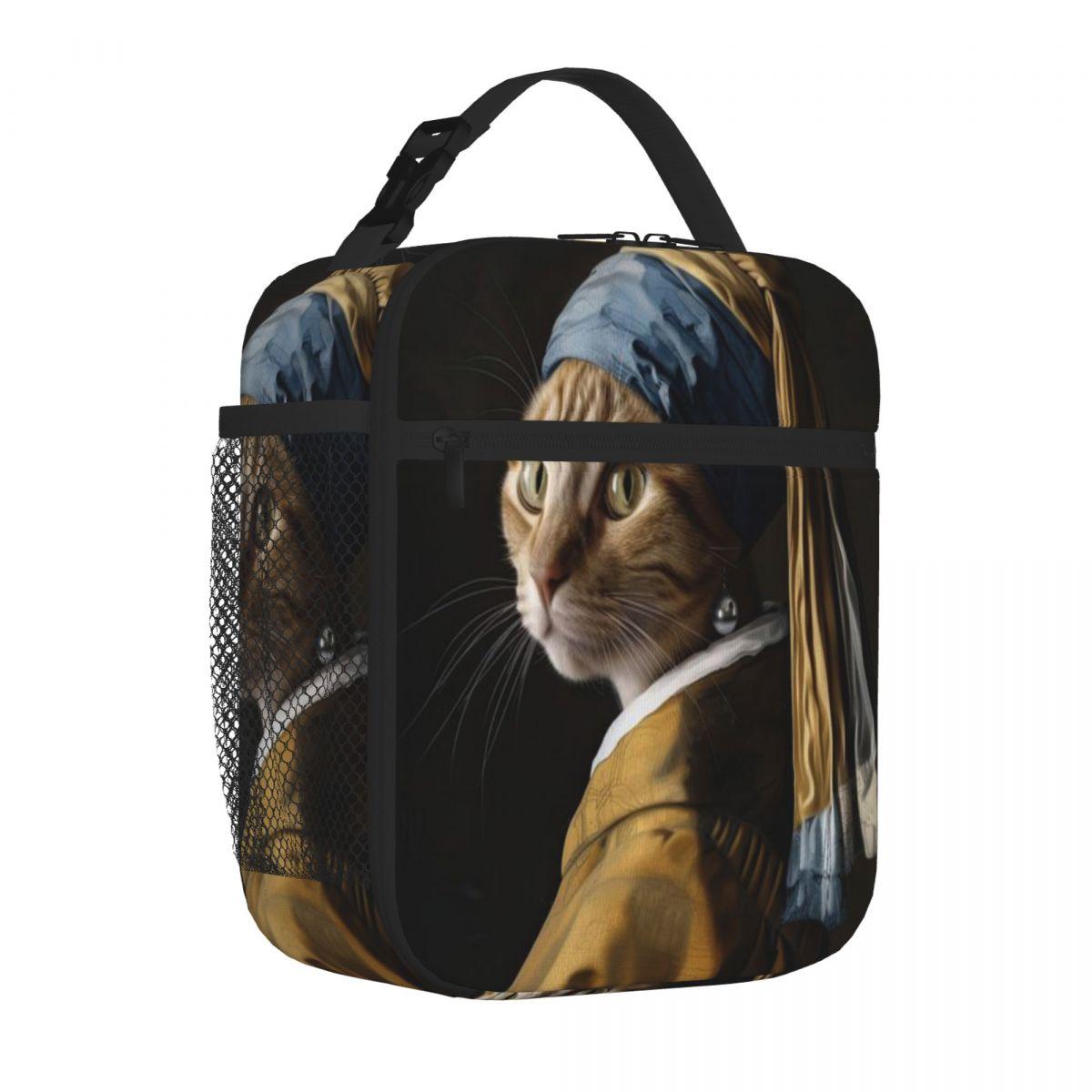 Bestselling Cat With A Pearl Earring Parent Child Matching Snack Bag Grocery Carry Cooler Tote One Size