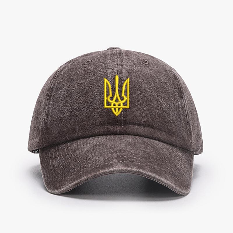 Embroidery Ukraine Trident Symbol Cotton Washed Fashion Sports Baseball Cap Adjstable Hip Hop Urban Street Style Dad Hat Visor Protection Snapback