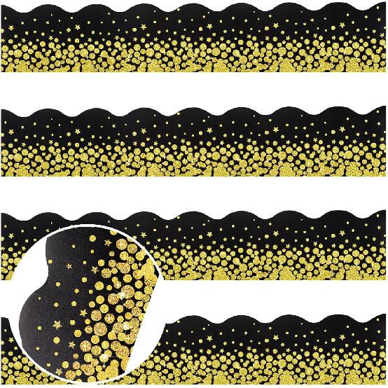 Tinlade 80 Feet Gold Confetti Bulletin Board Borders Bulletin Board Classroom Decorations Back to School Glitter Adhesive Desk Locker Wall Poster