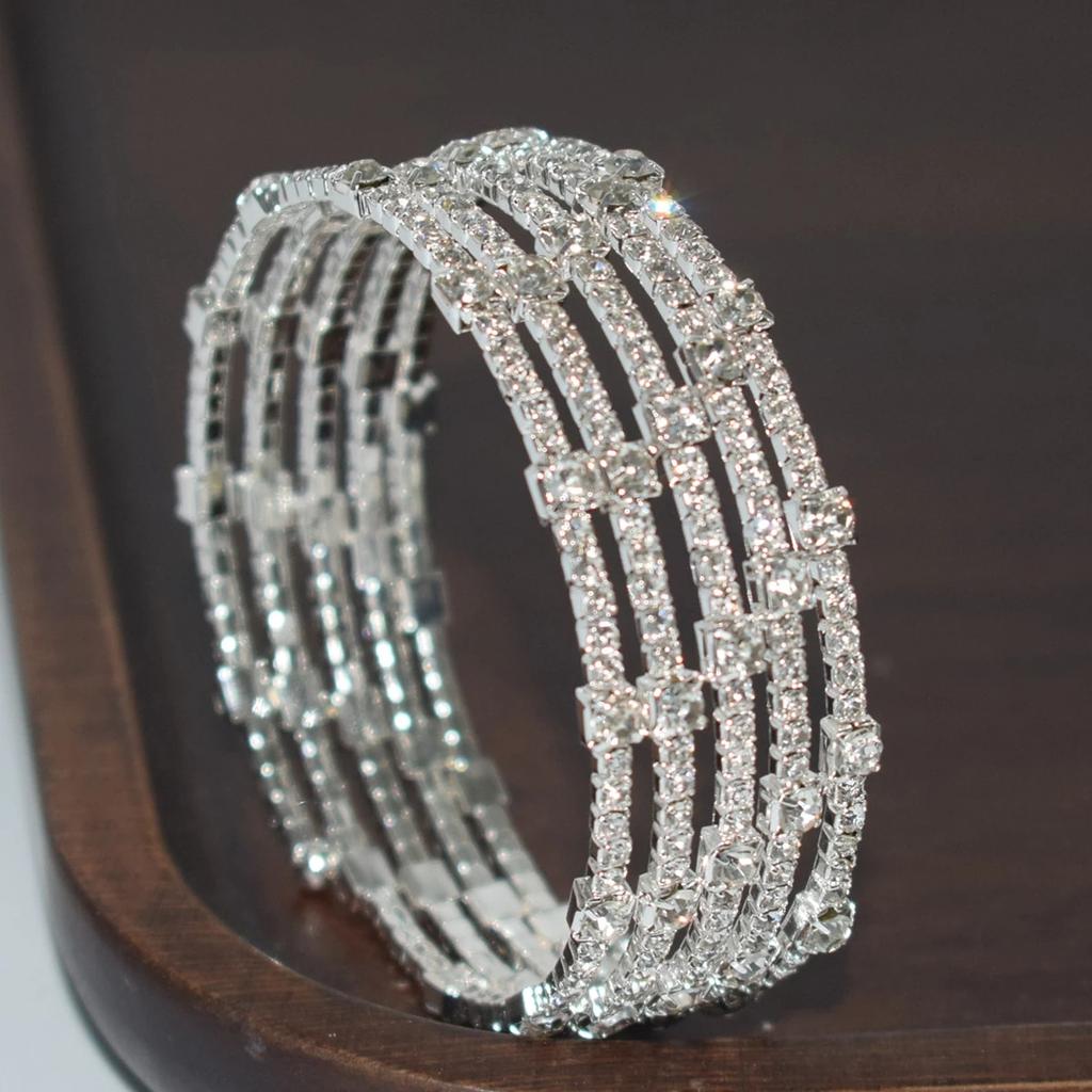Charm Artificial Crystal Elegant Ornaments Fashion Wedding 5-row Rhinestone For Women Arm-hugging Festival Gifts Bracelet Creative Open Bracelet 1pc