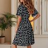 Robe d'été pour femme, imprimé floral, décontractée, plage, ligne A, col en V, ample, robe d'été