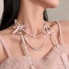 Elegant Multi Layered Pearl Ribbon Bow Layered Tassel Necklace Niche Sweet Drape Neck Chain Trendy Necklace Jewelry Accessories