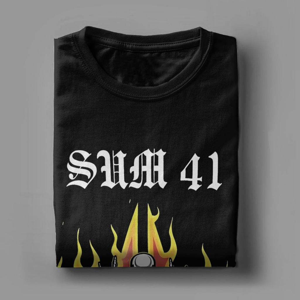 Band Sum 41 T-Shirts Men SUM41 Punk Funny Pure Cotton Tees Round Neck Short Sleeve T Shirt Graphic Clothing