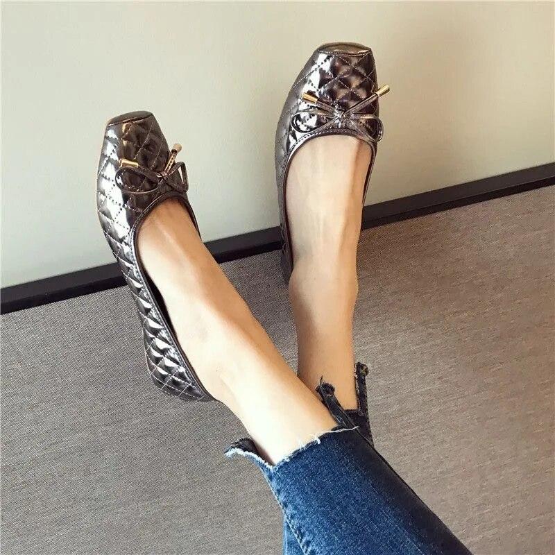 Spring Summer Shoes Women Flats Square Toe Ladies Brand Shoes Fashion Ballet Flats Black Gold Soft Plus Size 41