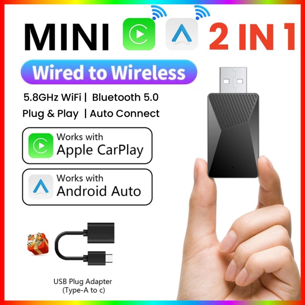 LEXXSON Mini Wired To Wireless 2 In 1 AI Box Carplay 5G Wifi & Bluetooth 5.0 Android Auto Plug and Play Non-inductive Connection