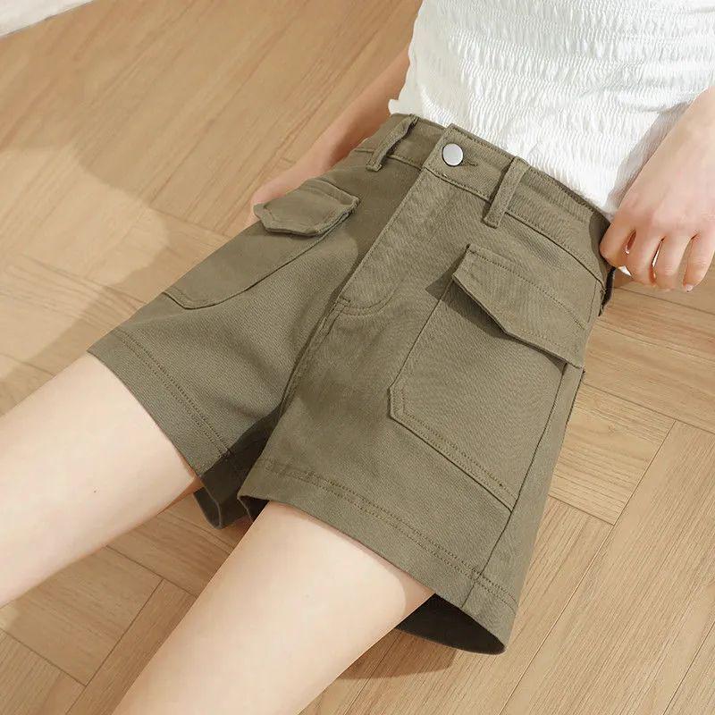 Women s Summer 2026 Military Green High-Waist Straight-Leg Jean Shorts 26 [Under 90 lbs/Waist 1ft 9in]