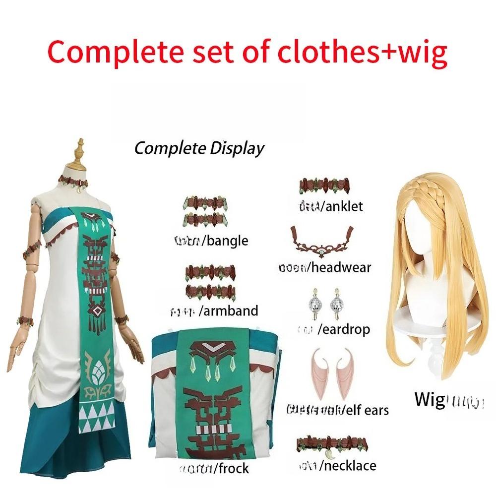 The Legend Tears of The Kingdom Princess Zelda Cosplay Sexy Dress Uniform Wig Headdress Set Prop Halloween Costume Women
