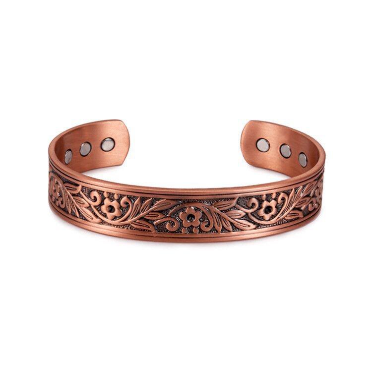 Vintage Red Copper Magnetic Bracelet & Ring Set for Men and Women