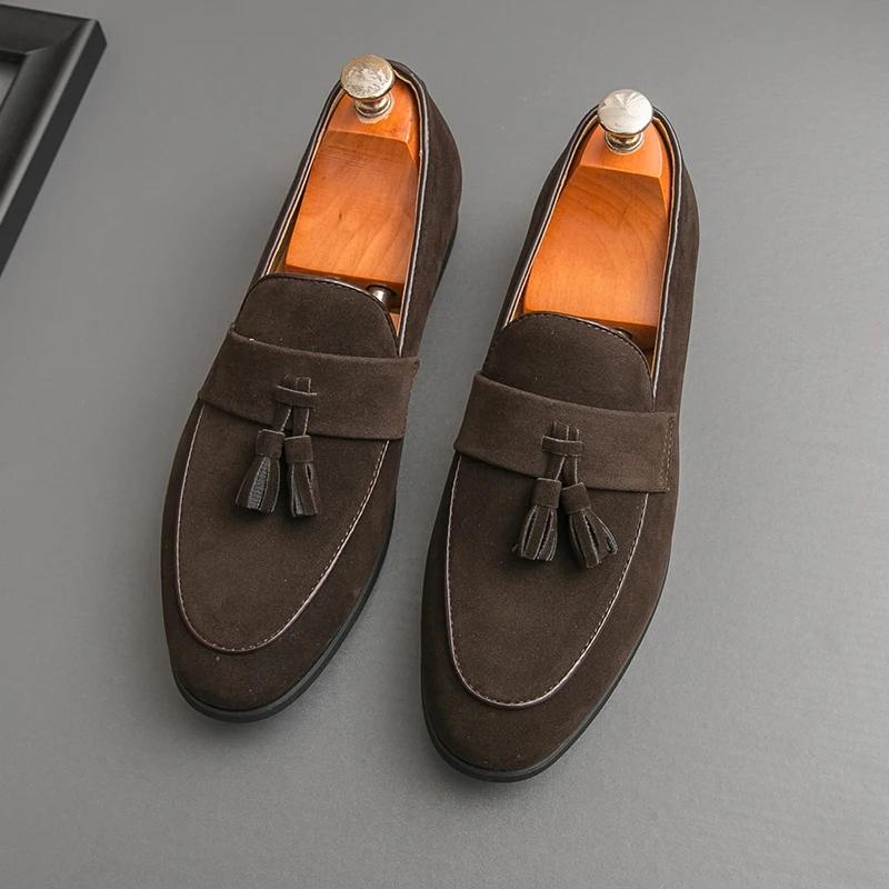 Fashion Brand Fashion Purple Dress Tassels Loafers Male Business Flats Office Casual Suede Leather Shoes Mens Comfortable Dress Shoes