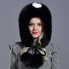 Womens Winter Hats and Caps Natural Fur Fox Hat with Tails 2 Balls Fluffy Fur Elegant Fashionable Stylish Warm Hat with Earflaps