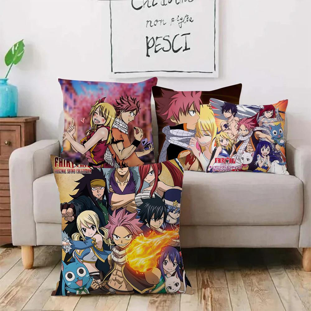 Anime Fairys tails Pillow Covers Cartoon Sofa Decorative Home Double-sided Printing Short Plush Cute Cushion Cover