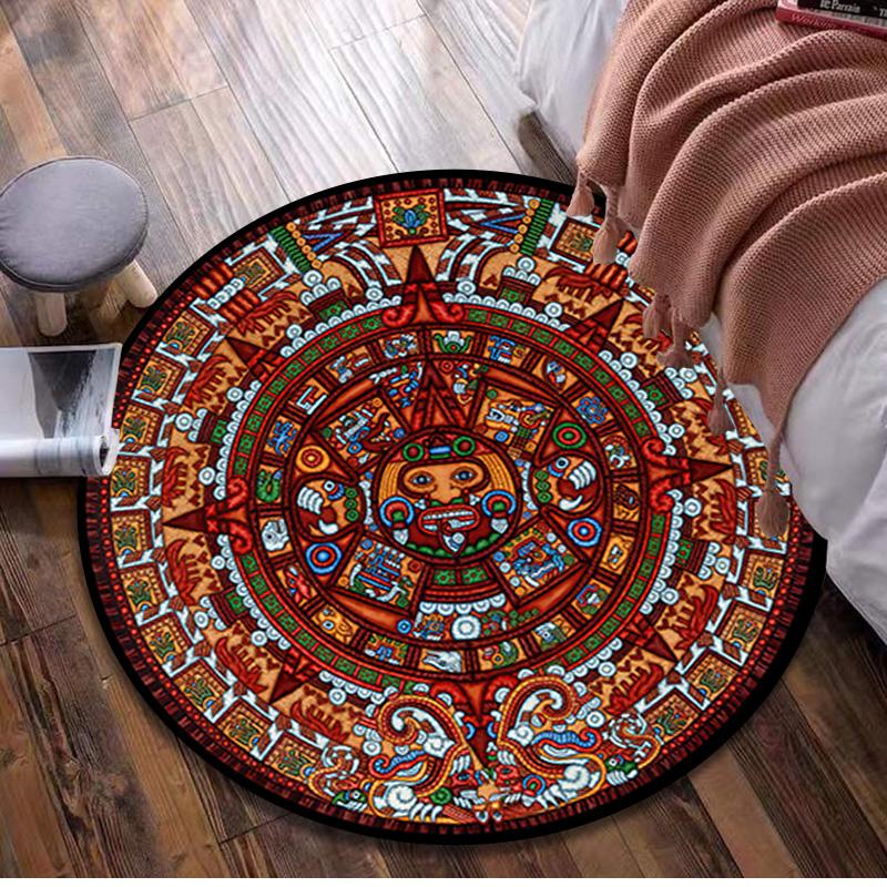 

1Pc Aztec Circular Print Rug - home decoration Carpet For Living Room Bedroom Flooring Computer Chair Area Rug 80x80cm( 31x31in)