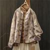 Johnature Women Vintage Print Floral Jackets Stand Long Sleeve Autumn Coats Loose Patchwork Pockets Chinese Style Jackets