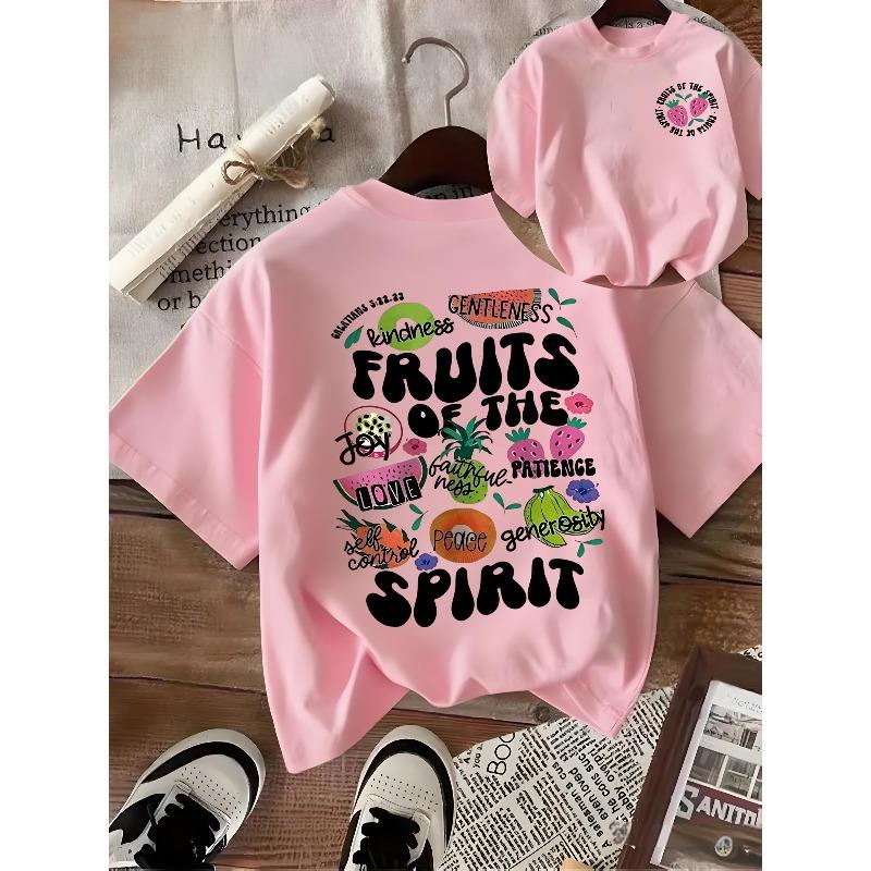 Fruits Letter Strawberry Print Short-Sleeved Round Neck T-Shirt