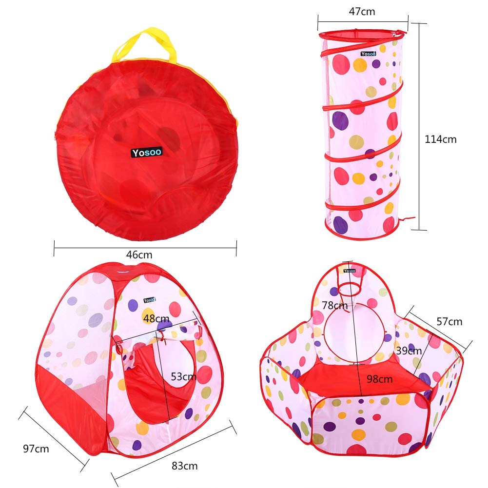 3 Tent Ball House Foldable Polka Dot Pattern Tunnel Indoor Gift Convenient Storage Breathable Ball Pool [Contains PCS] Children's