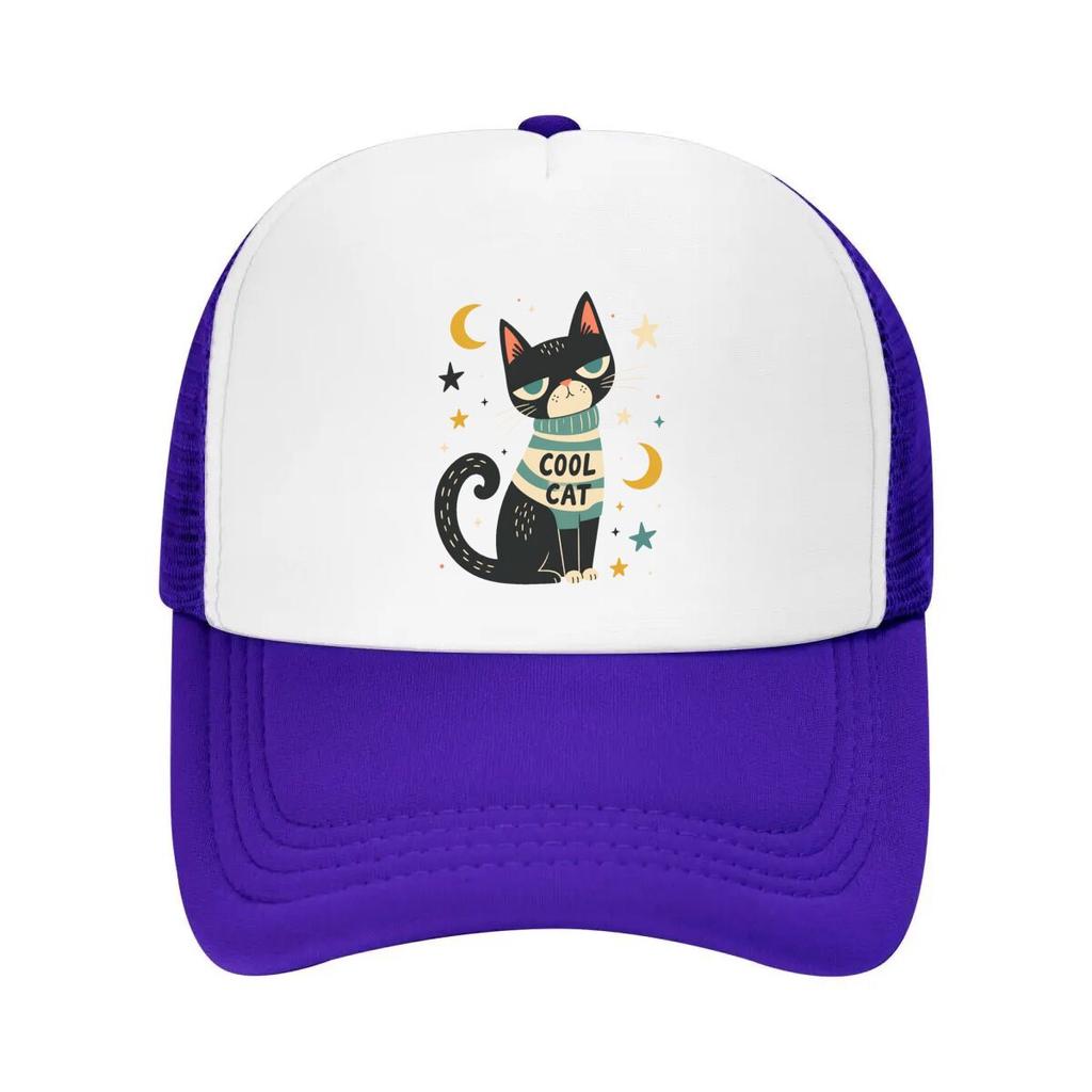 Playful Midnight Cat Star Illustrati Mesh Baseball Cap Casual Hat Outdoor For Womens Unisex FeUnisex
