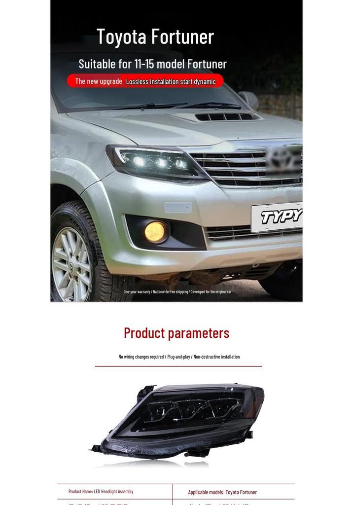 LED Flowing Turn Signal Headlight Assembly for 11-15 Toyota Fortuner