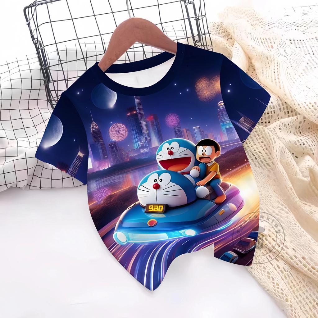 Fashions Girl T-Shirt 3D Print Cute Doraemon T Shirts Casual Crew Neck Boys' And Girls' Clothing T-Shirts For Children