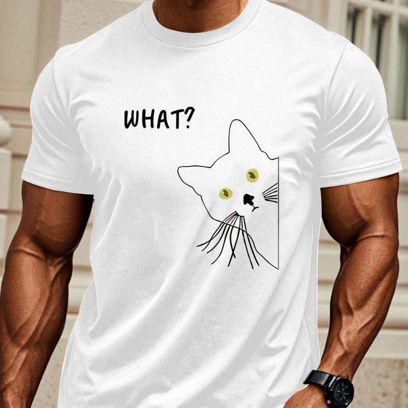 

What Cat Peek Graphic T-Shirt,Soft Breathable & Fade-Resistant, Classic Fit for Daily Casual Wear XXL белый