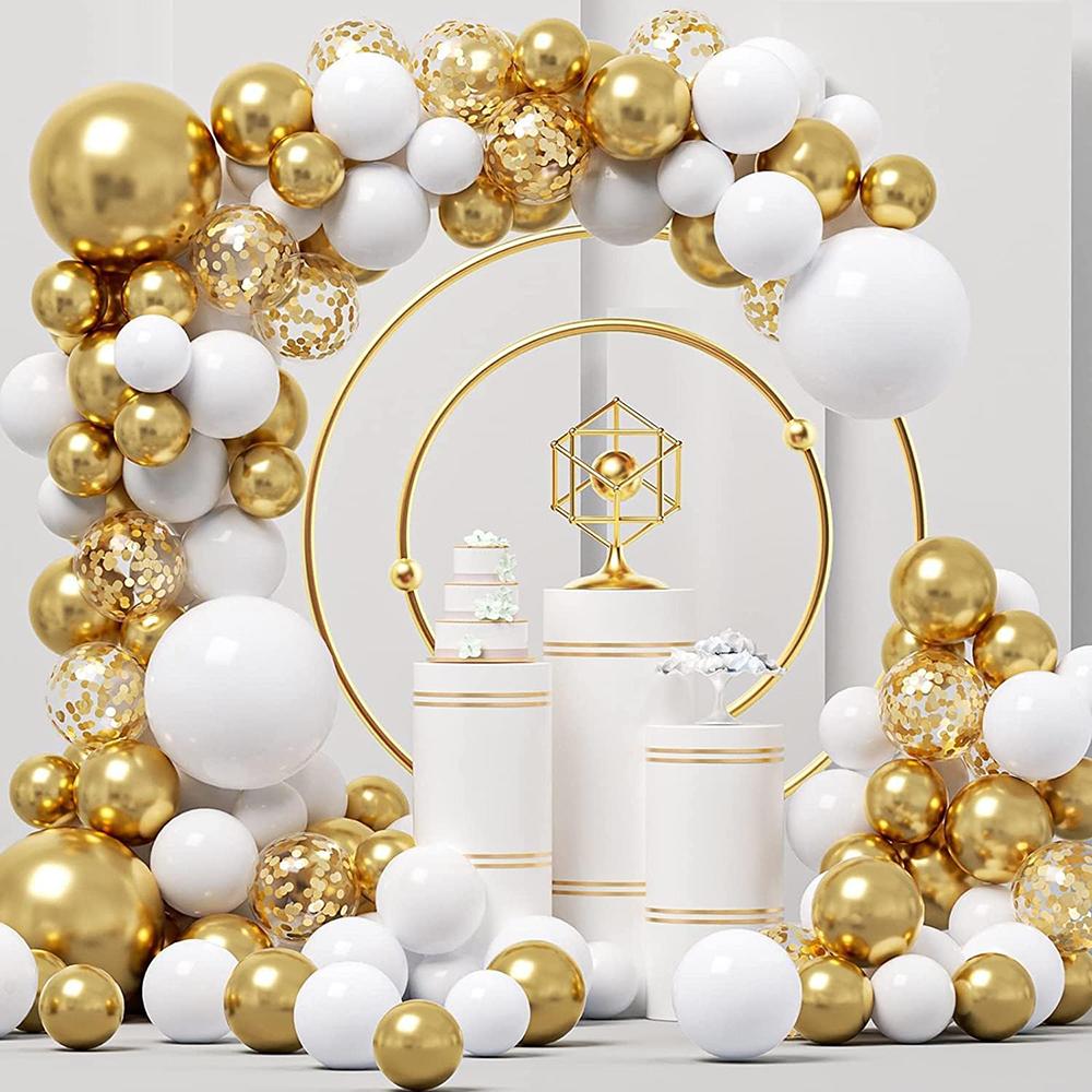 Wedding Anniversary Decor Balloons Garland White Gold Confetti Balloon Arch Kit Bride Shower Birthday Party Decoration Globos