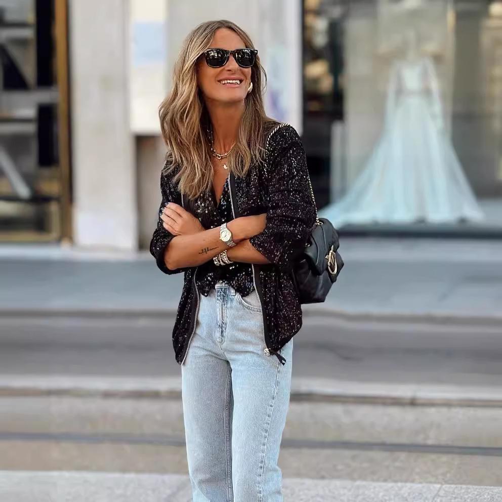 2023 Europäische & Amerikanische Herbst/Winter Pailletten Nachtclub Jacke - Lässige Mode Klassiker