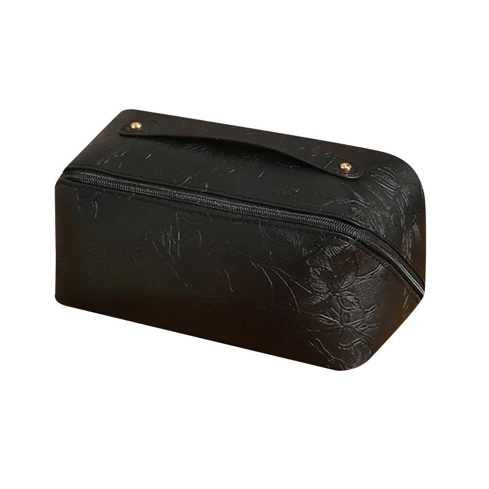 

Vintage Flower Cosmetic Storage Bag Handheld Large Capacity Makeup Organizer Pouch PU Leather Waterproof Travel Zipper Bag чёрный
